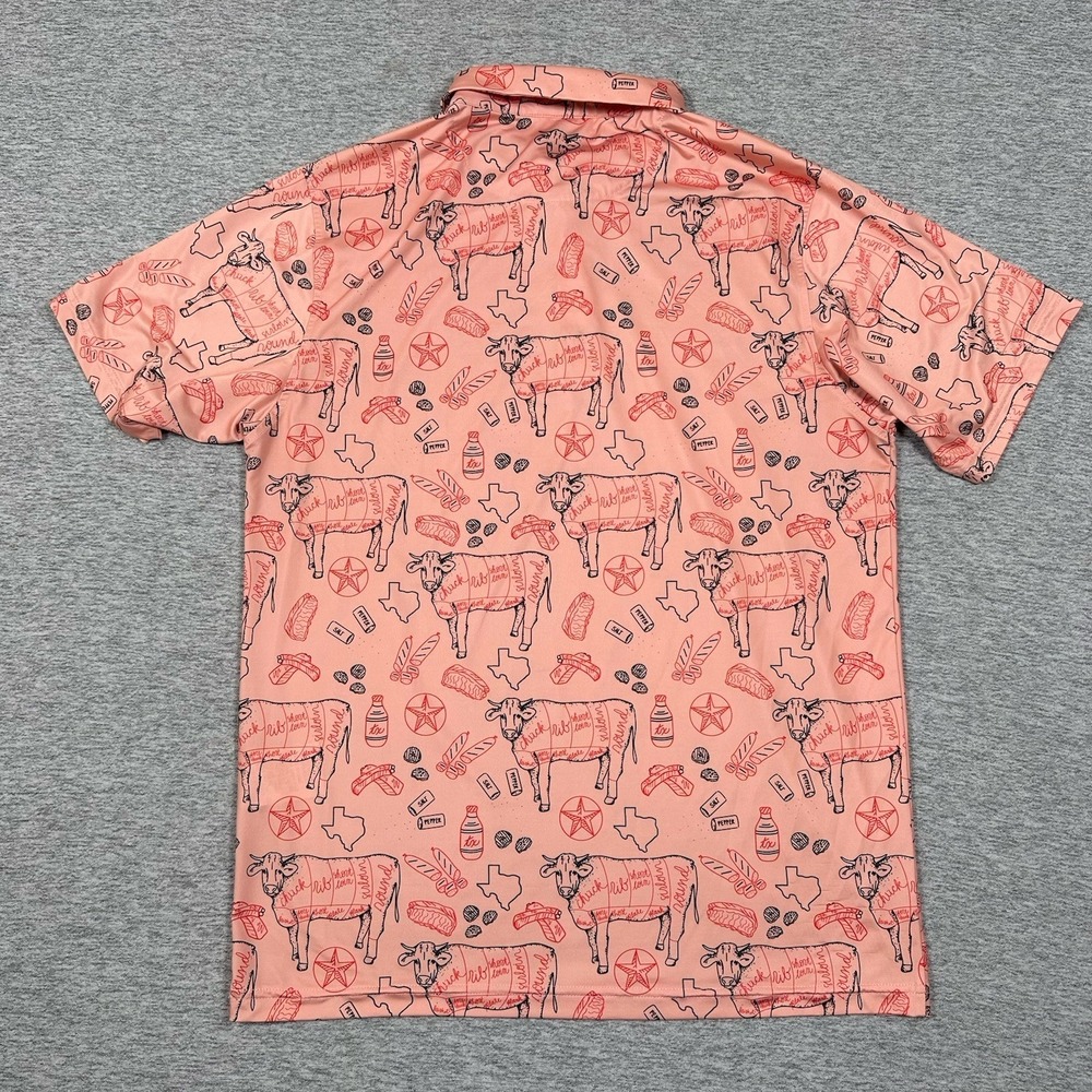 Raised By Coyotes Polo Shirt Mens Medium Pink Texas BBQ Short Sleeve Stretch - Picture 3 of 7
